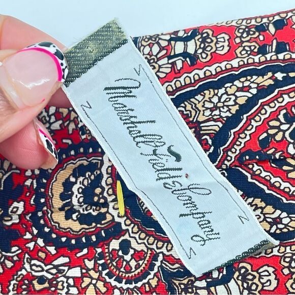 Vintage Marshall Field and Company Men’s Red Blue Paisley Print Dressy Neck Tie - Picture 6 of 8